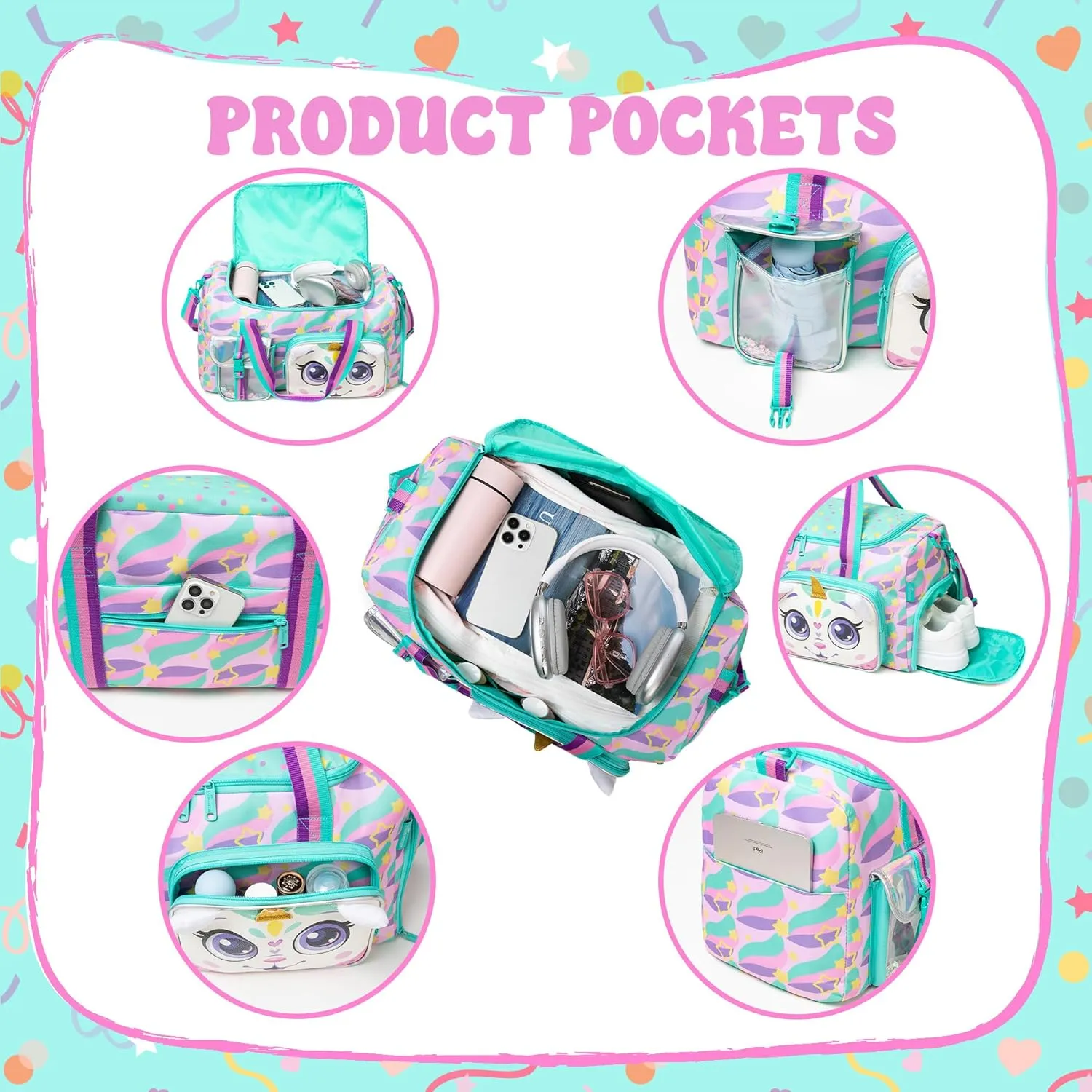Kids Duffle Bag Girls Travel Bag for Kids Overnight Bag for Girls Dance Bag for Girls Weekender Bag Gym Bag with Shoe Compartment