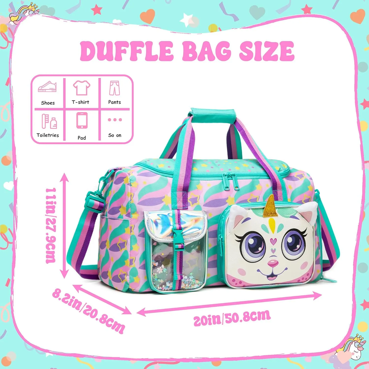 Kids Duffle Bag Girls Travel Bag for Kids Overnight Bag for Girls Dance Bag for Girls Weekender Bag Gym Bag with Shoe Compartment