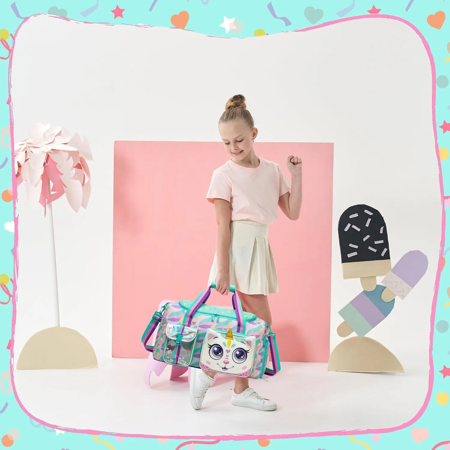 Kids Duffle Bag Girls Travel Bag for Kids Overnight Bag for Girls Dance Bag for Girls Weekender Bag Gym Bag with Shoe Compartment