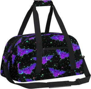 Kids Overnighter Duffel Bags for Boys Girls, Halloween Gothic Bat Carry-On Size Sports Gym Bag for School Practice or Overnight Travel Weekender Sleepover Workout Tote Bag