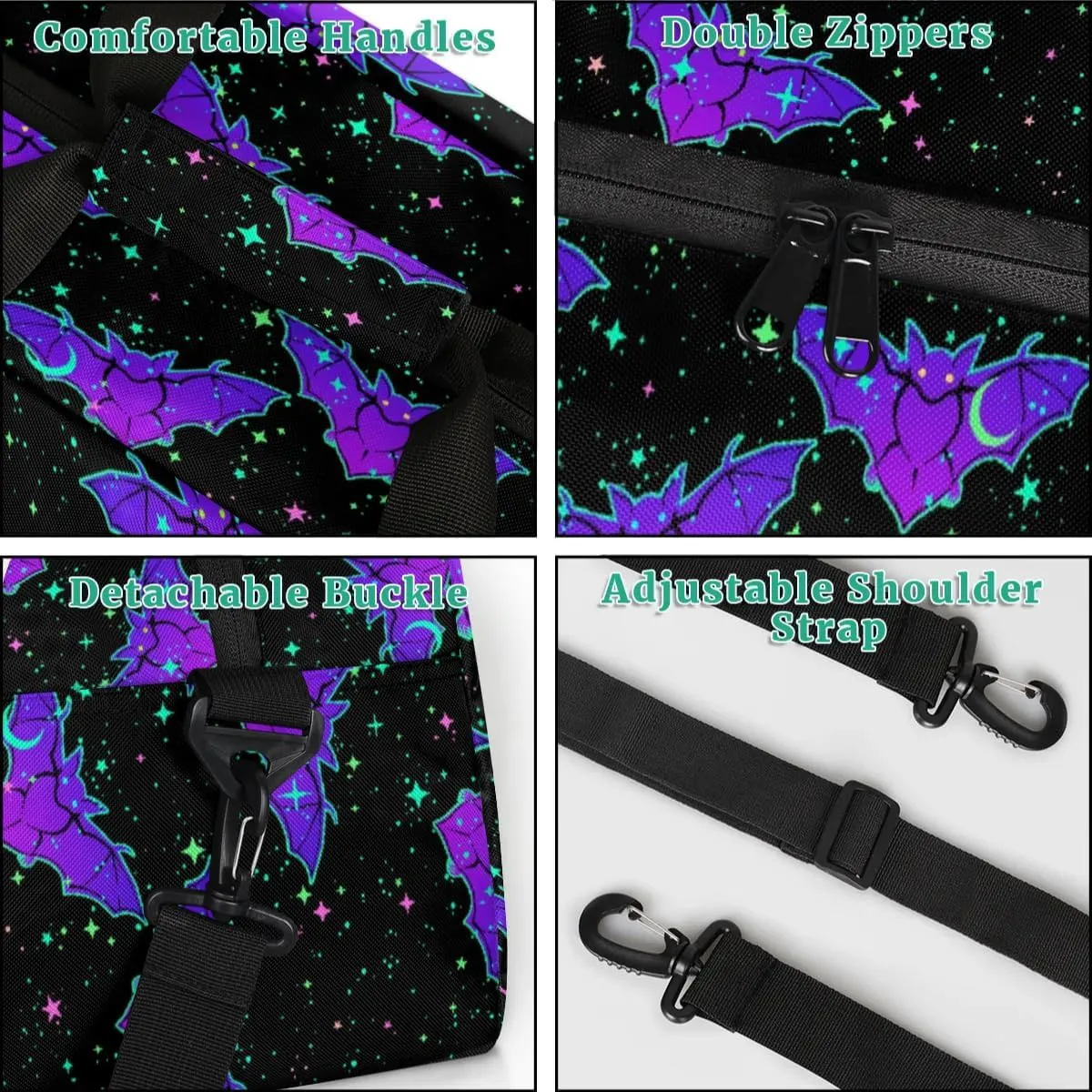 Kids Overnighter Duffel Bags for Boys Girls, Halloween Gothic Bat Carry-On Size Sports Gym Bag for School Practice or Overnight Travel Weekender Sleepover Workout Tote Bag