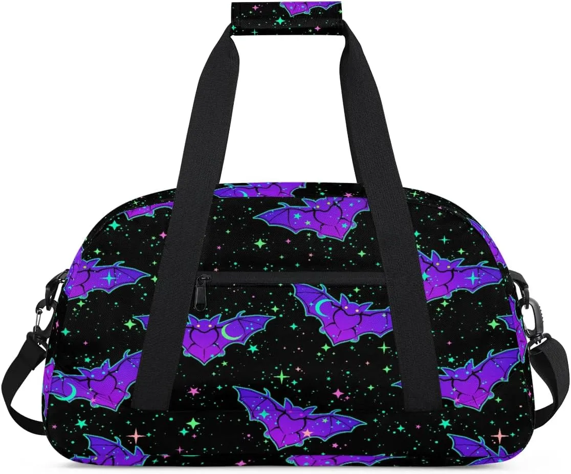 Kids Overnighter Duffel Bags for Boys Girls, Halloween Gothic Bat Carry-On Size Sports Gym Bag for School Practice or Overnight Travel Weekender Sleepover Workout Tote Bag