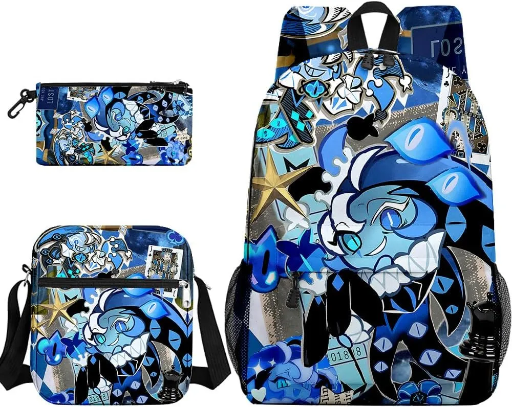 Kids Shadow Milk Cookie Backpack Shoulder Bag Pencil Case 3PCS Set - 17in (E,3cps)