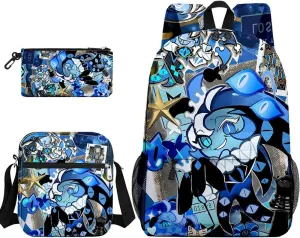Kids Shadow Milk Cookie Backpack Shoulder Bag Pencil Case 3PCS Set - 17in (E,3cps)