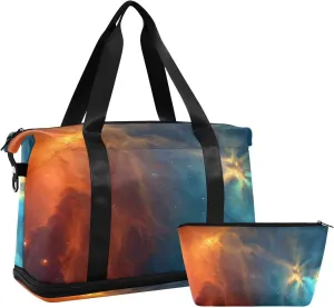 Kigai Colourful Milky Way Sport Tote Bag for Women Men Large Travel Duffel Bag Waterproof Weekender Overnight Bag With Wet Pocket for Gym Yoga Swimming Camping