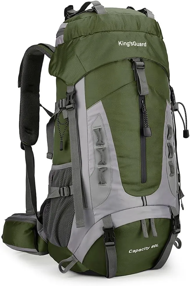 King'sGuard 60L Hiking Backpack Men Women Camping Backpack Waterproof Backpacking Mountaineering Climbing Daypack with Rain Cover (Army Green)