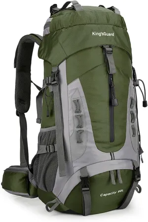 King'sGuard 60L Hiking Backpack Men Women Camping Backpack Waterproof Backpacking Mountaineering Climbing Daypack with Rain Cover (Army Green)