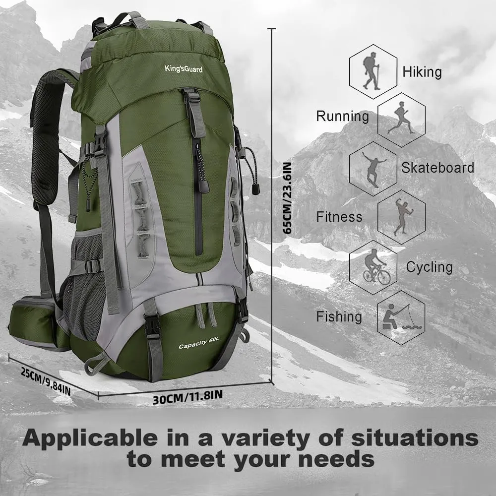 King'sGuard 60L Hiking Backpack Men Women Camping Backpack Waterproof Backpacking Mountaineering Climbing Daypack with Rain Cover (Army Green)