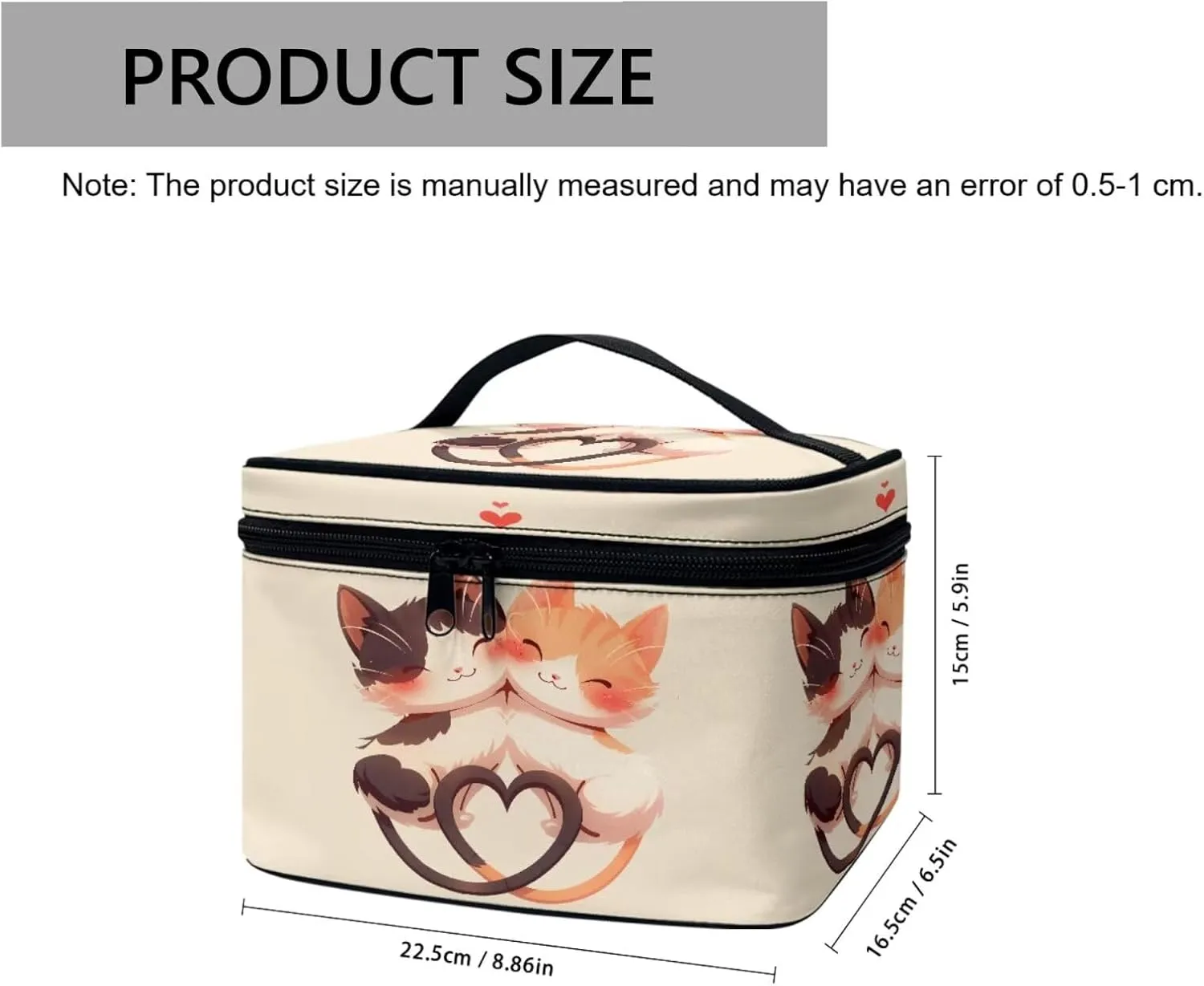 Kitty Cat Lover Makeup Bag for Women Cartoon Cats Couple Large Zipper Make Up Pouch, Beige Dopp Kit Organizer Bag for Toiletries Accessories