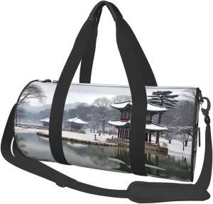 Korea Winter Lake Travel Duffle Bag Carry On Weekender Overnight Bag Sport Gym Bag for Women Men Foldable Travel Duffle Round Duffle Bag for Travel Sports Gym