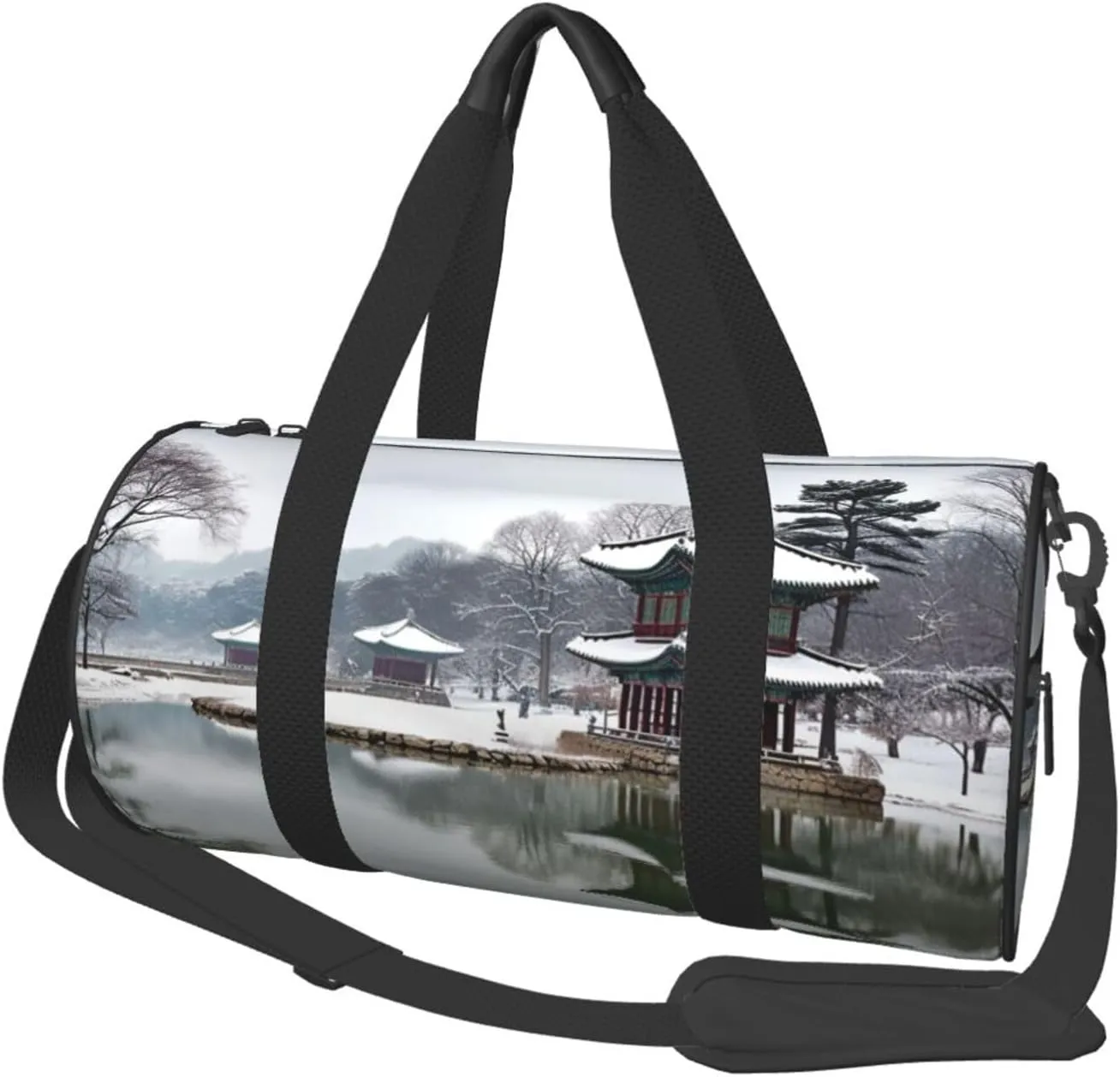 Korea Winter Lake Travel Duffle Bag Carry On Weekender Overnight Bag Sport Gym Bag for Women Men Foldable Travel Duffle Round Duffle Bag for Travel Sports Gym