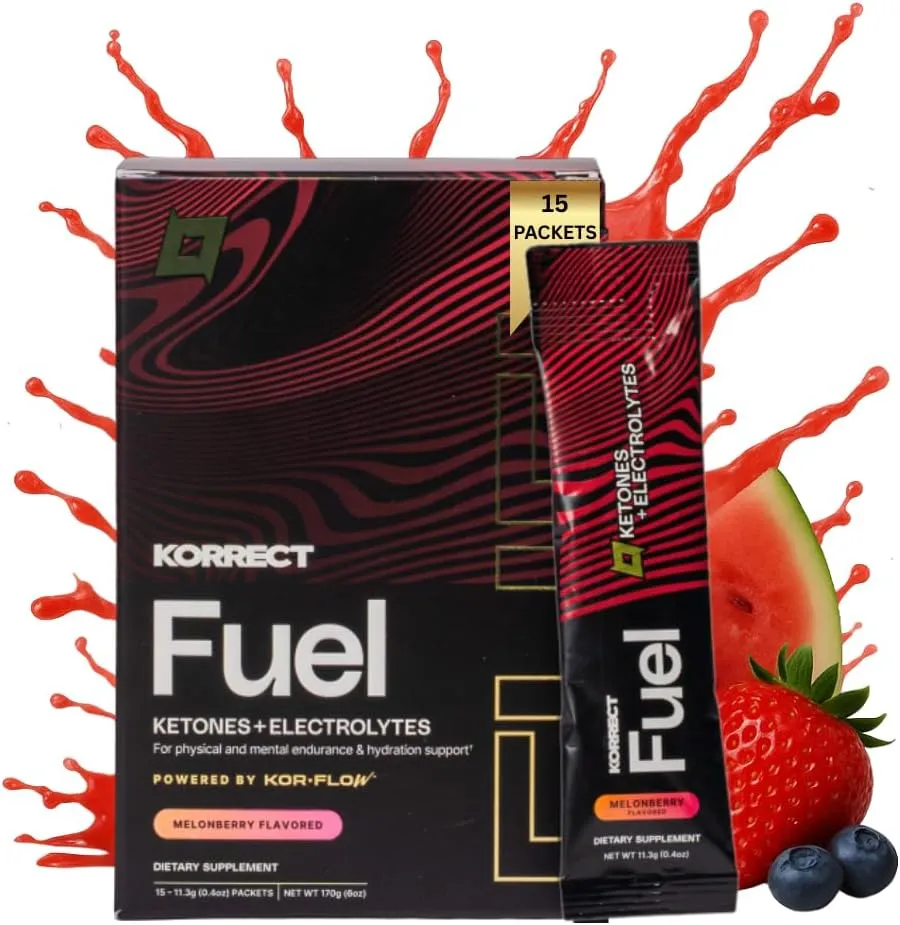 KORRECT BHB Exogenous Ketones, Electrolytes Powder, Smooth Energy & Hydration,Supports Physical & Mental Endurance,15 Single-Serve Packets