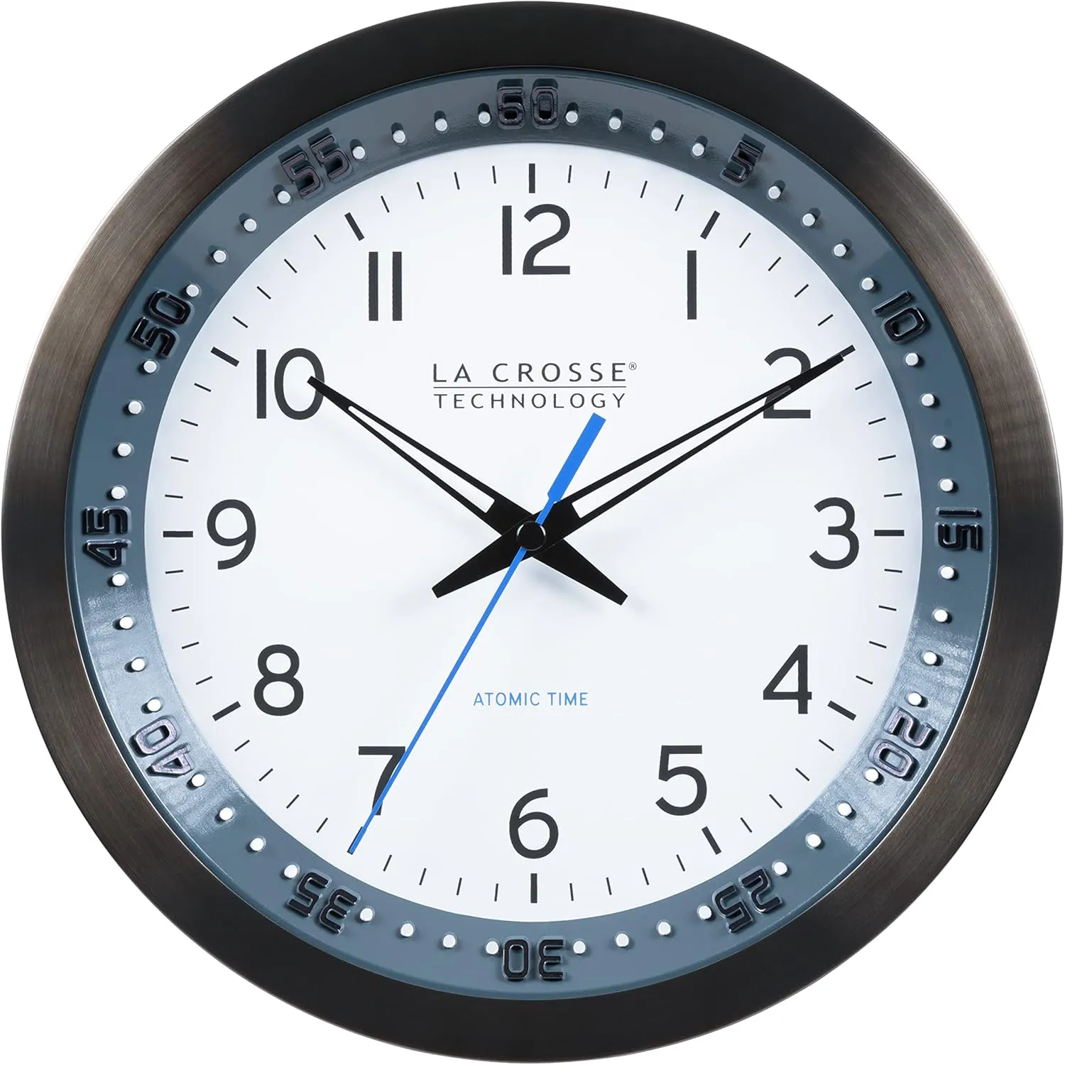 La Crosse Technology 404-54667-INT 10-Inch Atomic Chapter Ring Stainless Steel Analog Clock