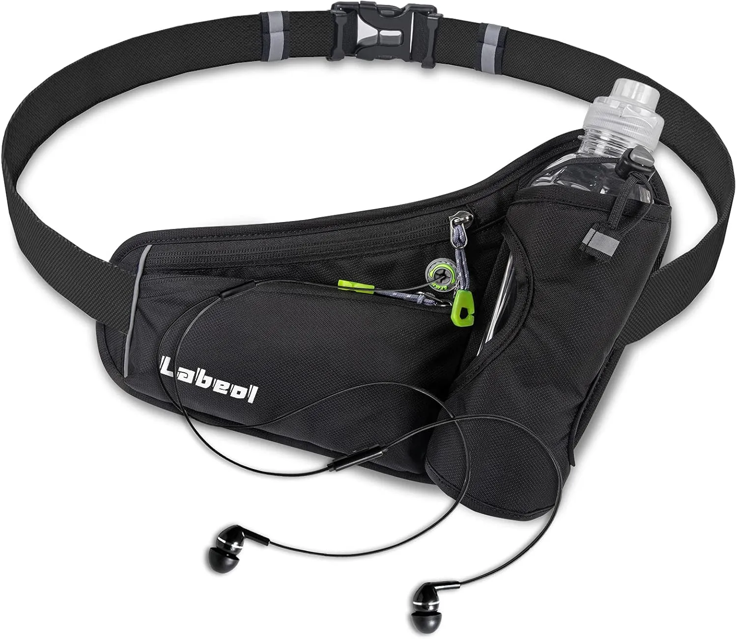 Labeol Waist Pack, Waterproof Hydration Belt with Water Bottle Holder, Adjustable Fanny Pack for Running, Hiking, Walking, Cycling, Black