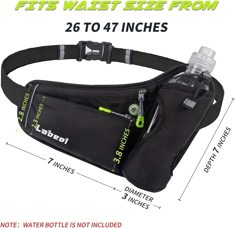 Labeol Waist Pack, Waterproof Hydration Belt with Water Bottle Holder, Adjustable Fanny Pack for Running, Hiking, Walking, Cycling, Black
