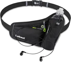 Labeol Waist Pack, Waterproof Hydration Belt with Water Bottle Holder, Adjustable Fanny Pack for Running, Hiking, Walking, Cycling, Black