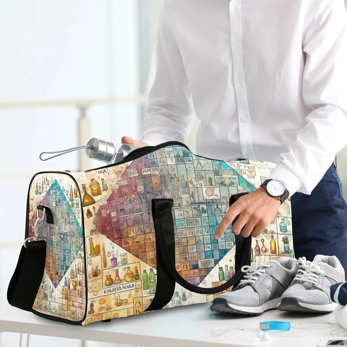 Laboratory Print Travel Duffel Bag for Women Men Waterproof Foldable Overnight Weekender Bag Large Capacity Sports Gym Bag
