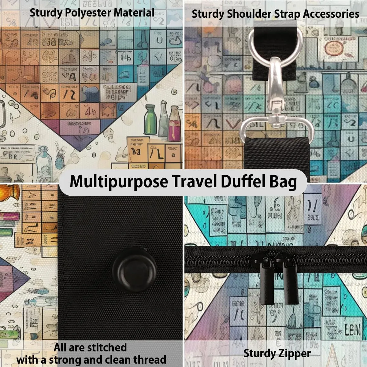 Laboratory Print Travel Duffel Bag for Women Men Waterproof Foldable Overnight Weekender Bag Large Capacity Sports Gym Bag