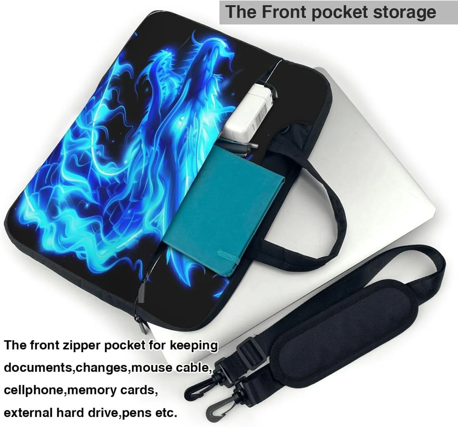 Laptop Bag Case Abstract Blue Fire Animal Dragon Computer Messenger Shoulder Bag Laptop Sleeve Briefcase