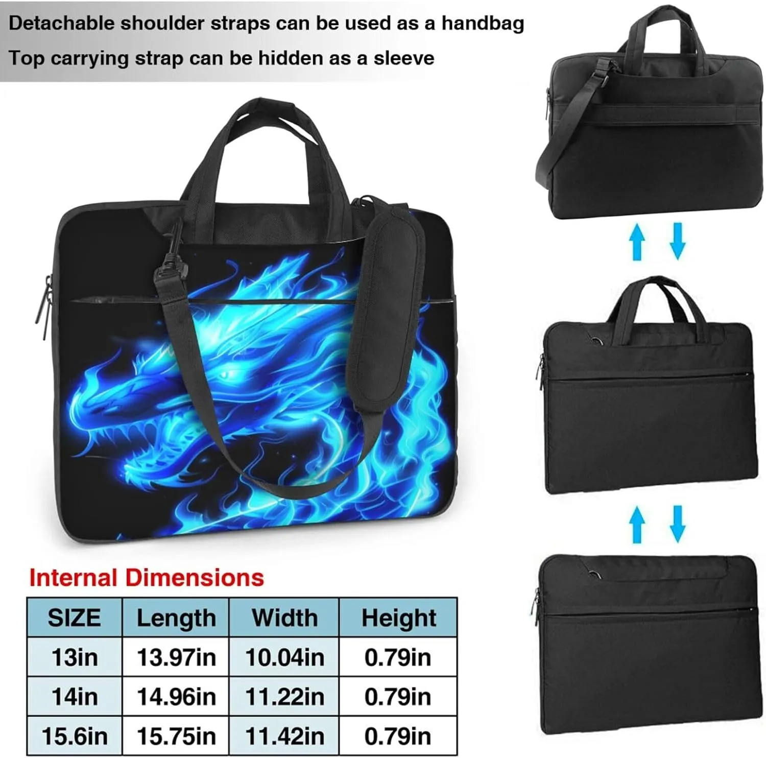 Laptop Bag Case Abstract Blue Fire Animal Dragon Computer Messenger Shoulder Bag Laptop Sleeve Briefcase