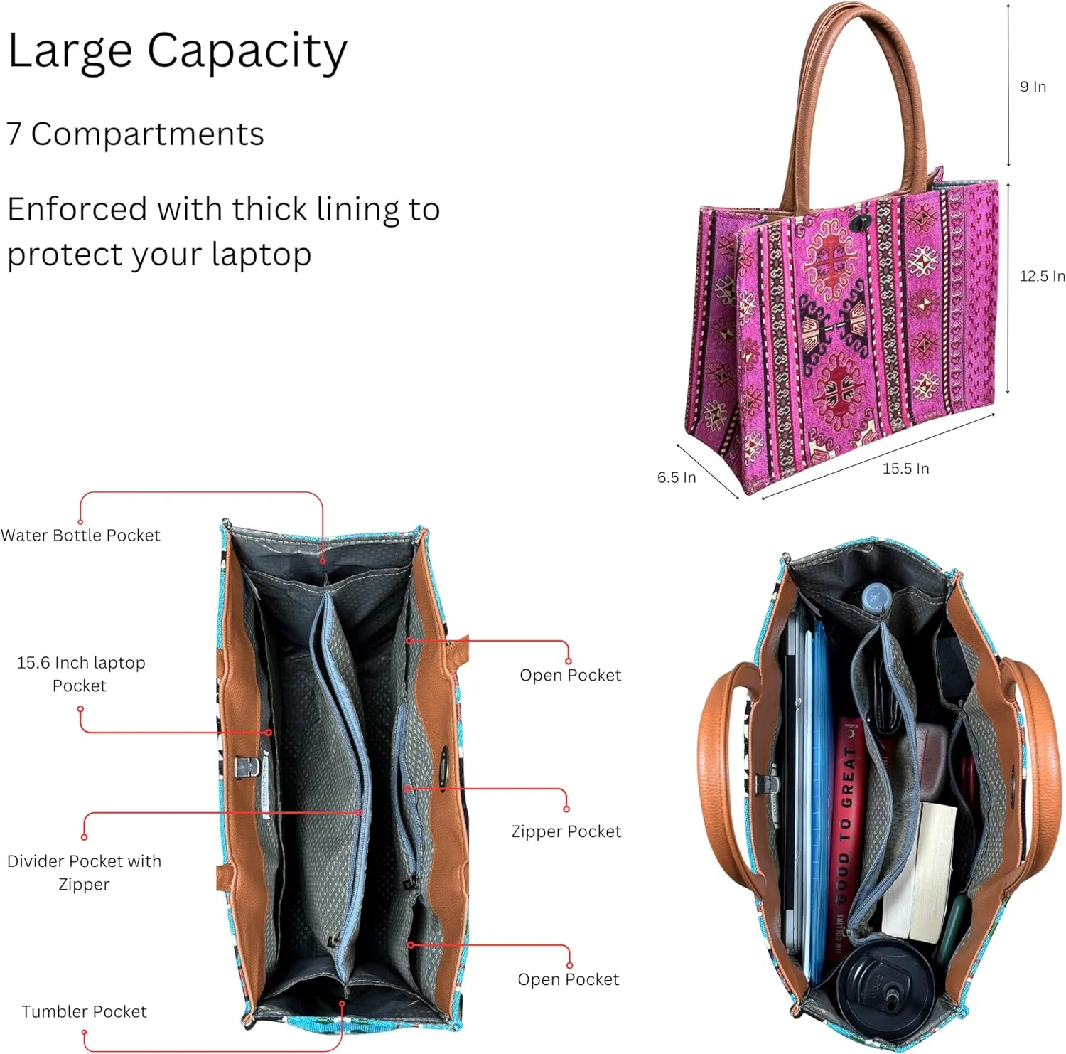 Laptop Tote Bag for Women Stylish Work Purse Office Handbag Travel Briefcase