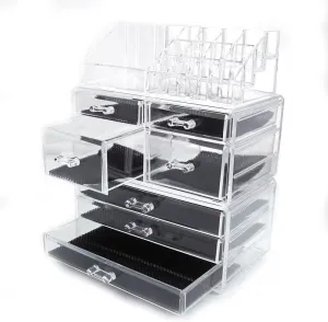 Large Clear Plastic Cosmetic Makeup Case Lipstick Jewelry Holder Storage Organizer w/7 Drawer