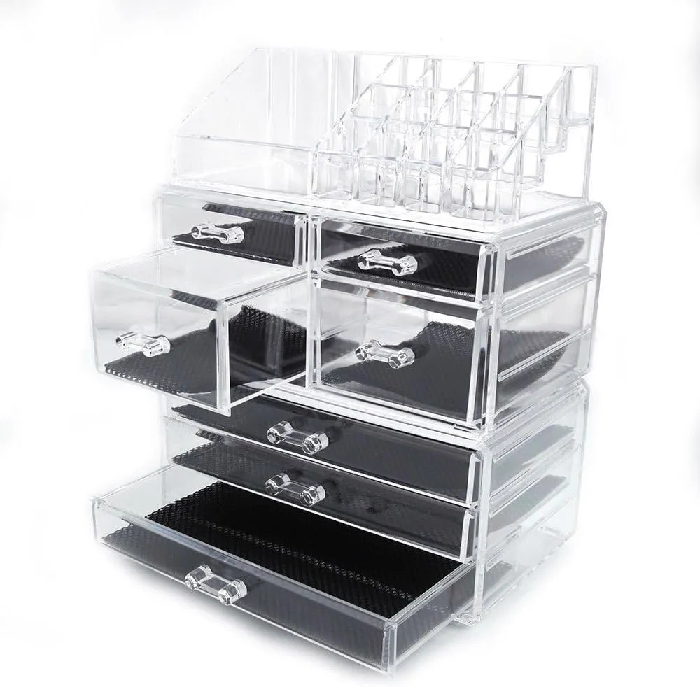 Large Clear Plastic Cosmetic Makeup Case Lipstick Jewelry Holder Storage Organizer w/7 Drawer