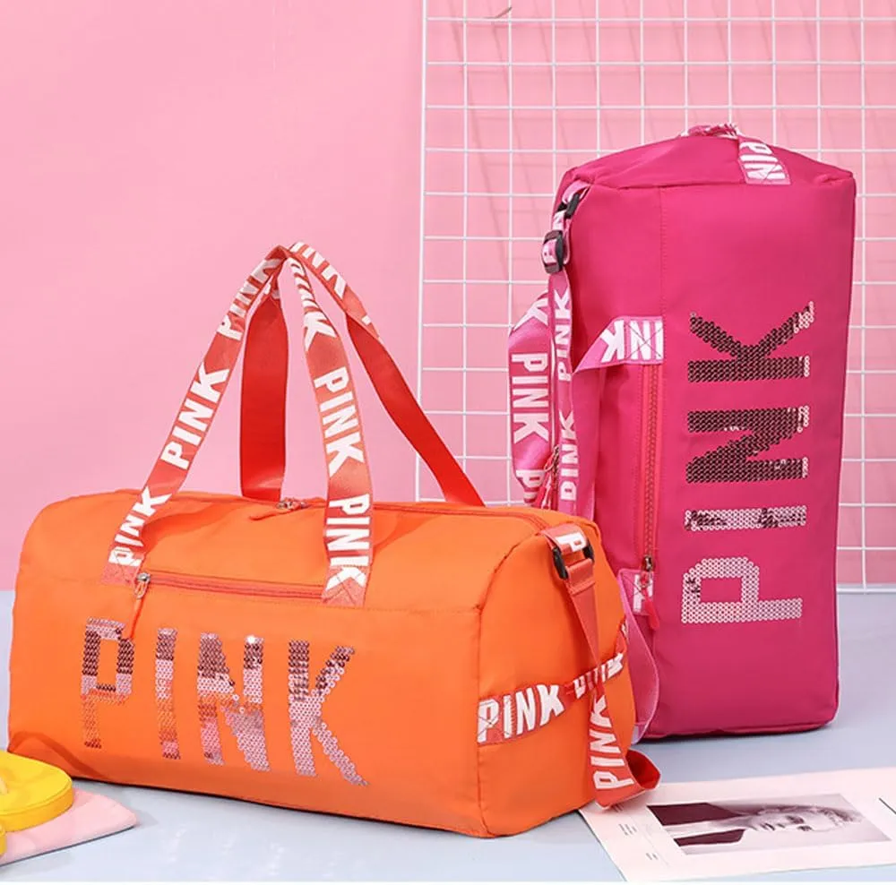 Large Duffle Bag For Women, Sports Duffel Bag for Gym with Wet Pocket & Shoe Compartment, Overnight Weekender Travel Bag (Orange)