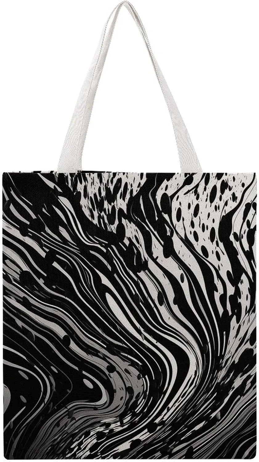 Large Grocery Bags Beach Tote Black Curve Style Shopping Bag for Women Shoulder Bag for Travel Work Handbag