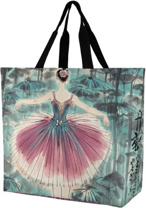 Large Grocery Bags Beach Tote Classical Ballet Elegant Ballerina Shopping Bag for Women Shoulder Bag for Travel Work Handbag