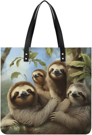 Large Grocery Bags Beach Tote Sloth Family Bag for Women Shoulder Bag for Travel Work Handbag