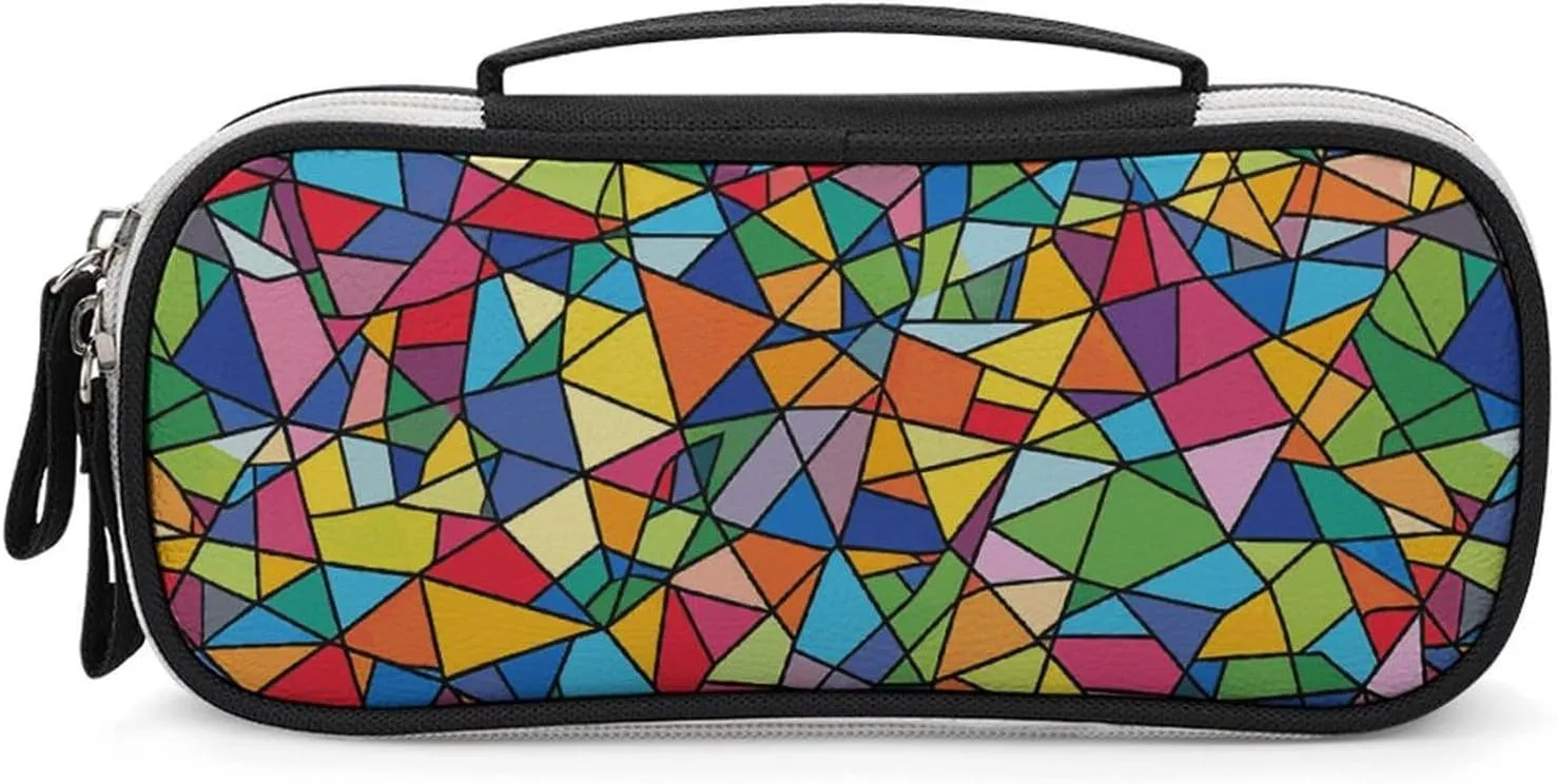 Large Makeup Bag for Purse Bright Geometric Shapes Cosmetic Bag for Women Travel Toiletry Bag with Handle Make Up Organizer Case Portable Pen Bag Small Pencil Case for Office