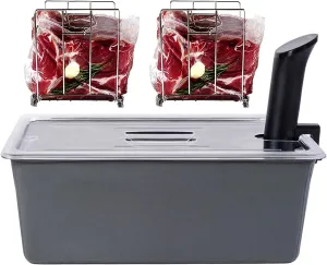 Large Sous Vide Container 26 Quarts with Lid, 2 Sous Vide Racks & Insulating Sleeve | Neoprene Retains Heat | Compatible with Anova, Anova Nano, Joule, Instant Pot, Sous Vide Cookers (26 QT)