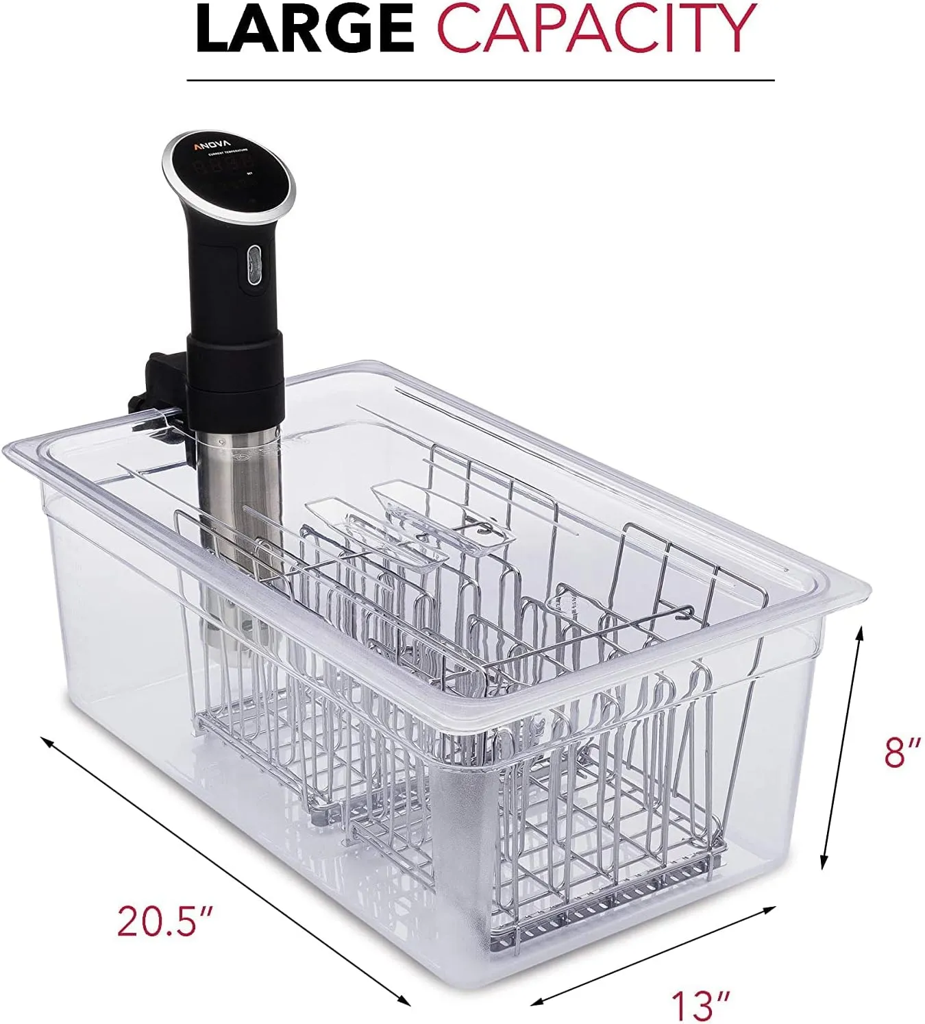 Large Sous Vide Container 26 Quarts with Lid, 2 Sous Vide Racks & Insulating Sleeve | Neoprene Retains Heat | Compatible with Anova, Anova Nano, Joule, Instant Pot, Sous Vide Cookers (26 QT)
