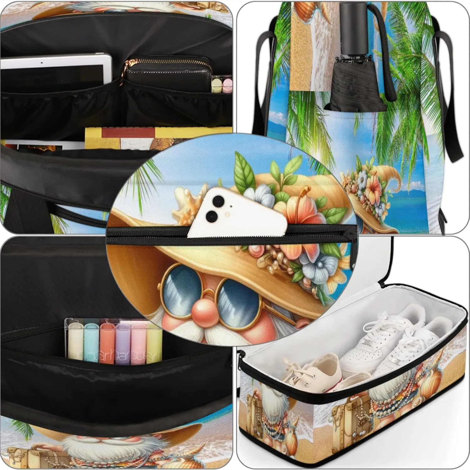 Large Travel Duffel Bag for Women Men Gnome Beach Palm Leaf Gym Bag Weekender Overnight Bags With Shoe Compartment Foldie Travel Tote Bag Carry On Personal Item Bag for Travel Gym Sports
