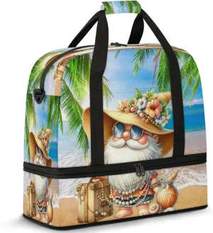 Large Travel Duffel Bag for Women Men Gnome Beach Palm Leaf Gym Bag Weekender Overnight Bags With Shoe Compartment Foldie Travel Tote Bag Carry On Personal Item Bag for Travel Gym Sports
