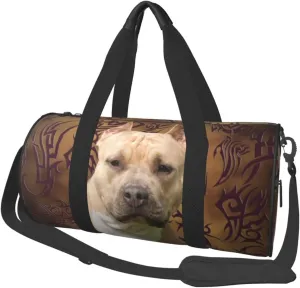 Large Weekender Overnight Bag Fashion Sports Gym Bag Cute Dog Amstaff Tribal Pitbull Travel Duffel Bag With Adjustable Shoulder Strap