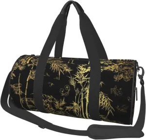 Large Weekender Overnight Bag Fashion Sports Gym Bag Gold Leaves Bird Crane Tree Travel Duffel Bag With Adjustable Shoulder Strap
