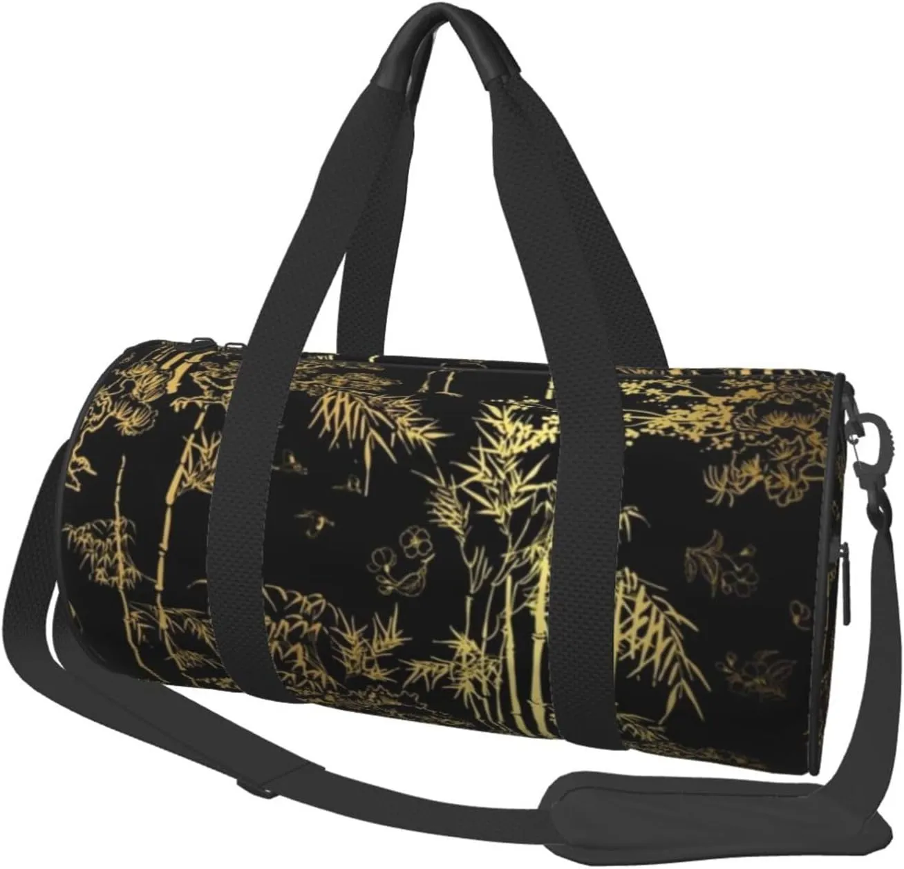 Large Weekender Overnight Bag Fashion Sports Gym Bag Gold Leaves Bird Crane Tree Travel Duffel Bag With Adjustable Shoulder Strap