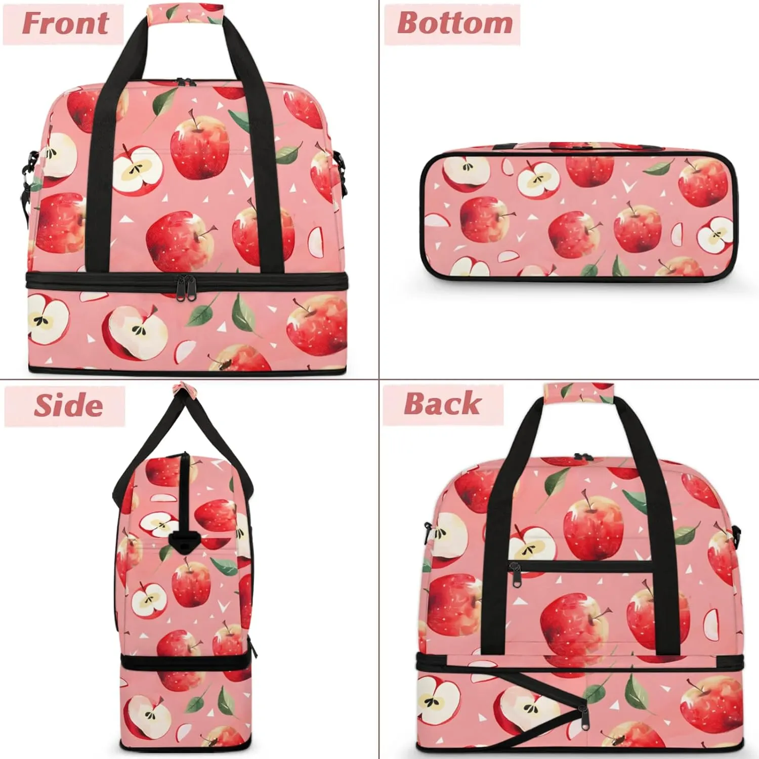 Large Weekender Overnight Bags Watercolor Fruit Apple Travel Duffel Bag for Women Men Gym Bags With Shoe Compartment Foldie Travel Tote Bag Carry On Personal Item Bag for Travel Gym Sports