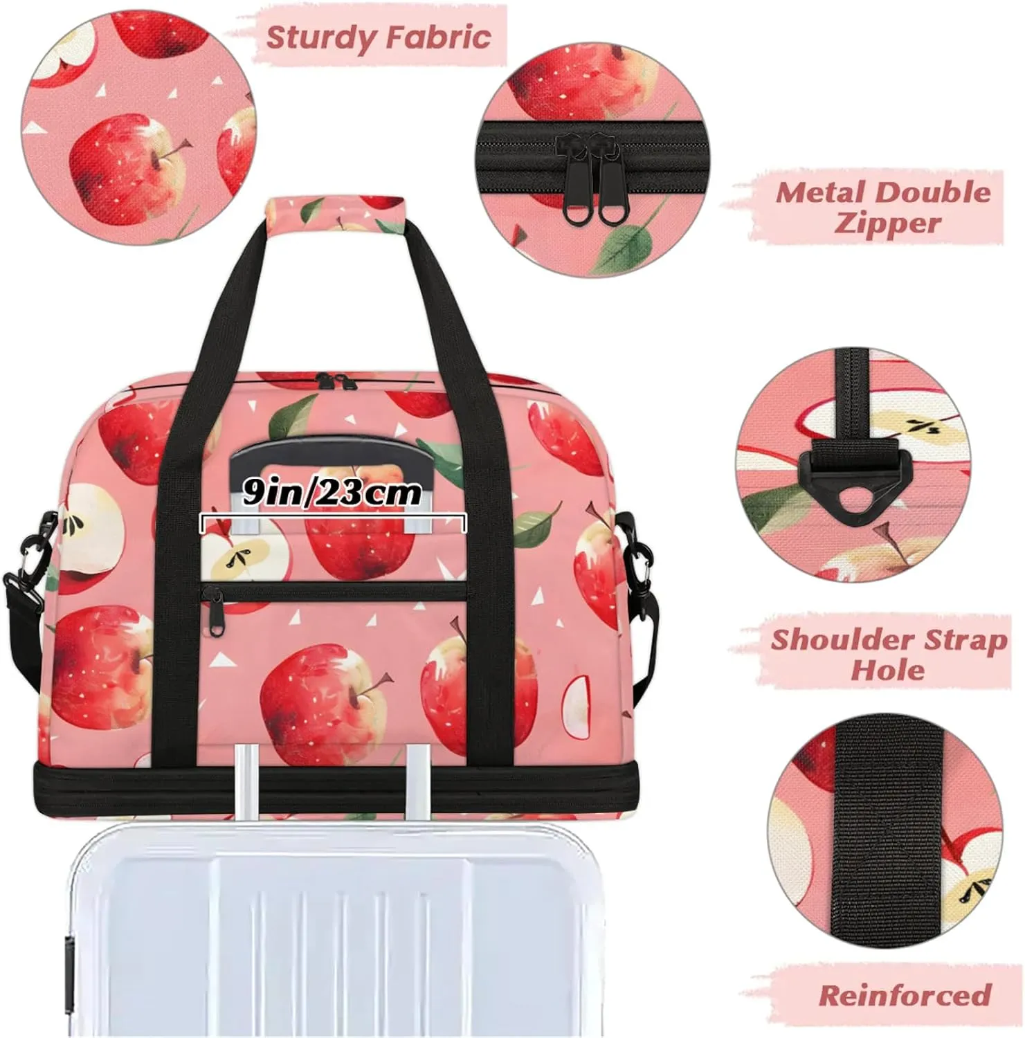 Large Weekender Overnight Bags Watercolor Fruit Apple Travel Duffel Bag for Women Men Gym Bags With Shoe Compartment Foldie Travel Tote Bag Carry On Personal Item Bag for Travel Gym Sports