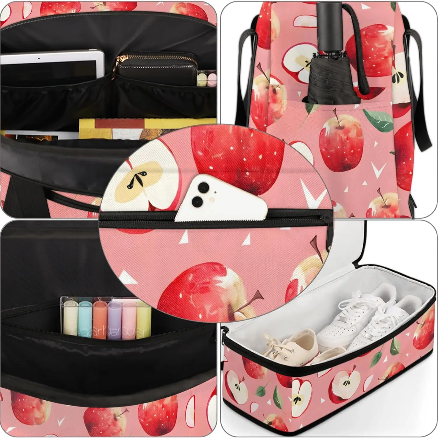 Large Weekender Overnight Bags Watercolor Fruit Apple Travel Duffel Bag for Women Men Gym Bags With Shoe Compartment Foldie Travel Tote Bag Carry On Personal Item Bag for Travel Gym Sports