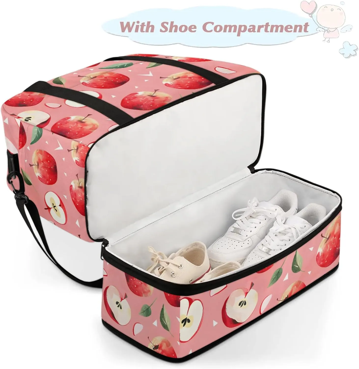 Large Weekender Overnight Bags Watercolor Fruit Apple Travel Duffel Bag for Women Men Gym Bags With Shoe Compartment Foldie Travel Tote Bag Carry On Personal Item Bag for Travel Gym Sports