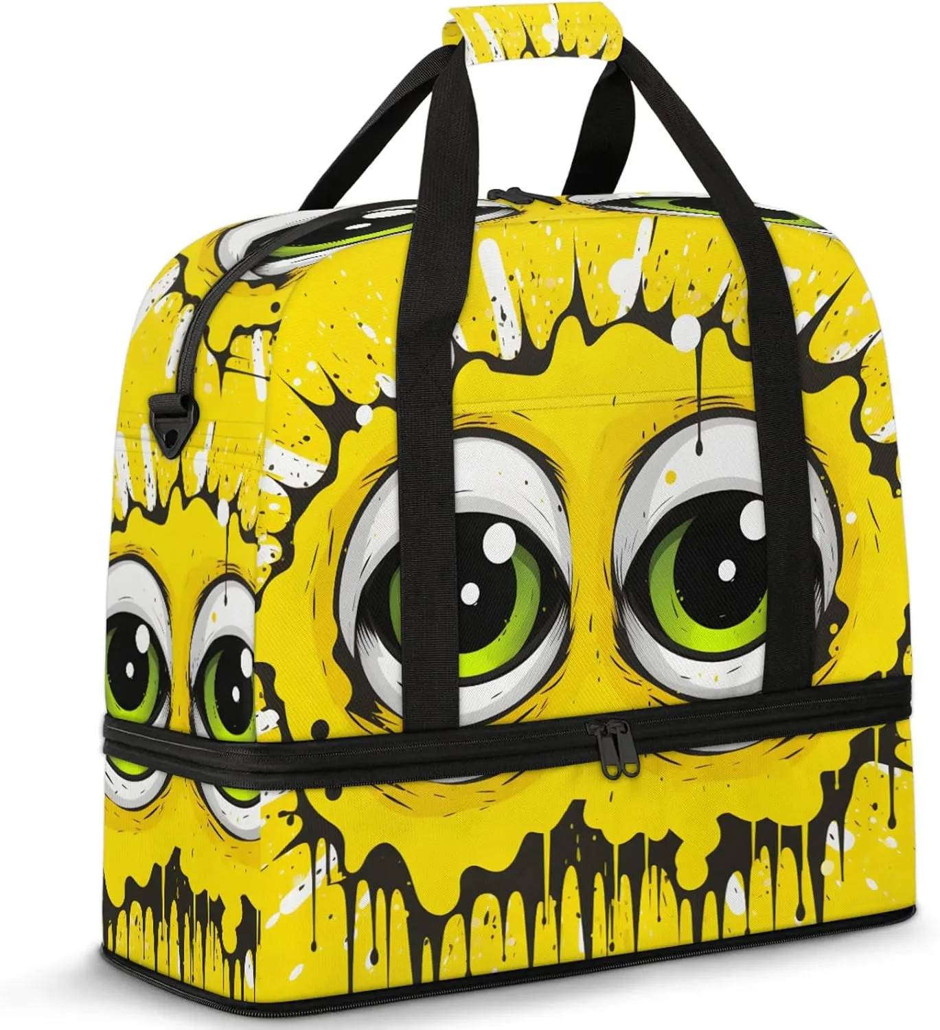 Large Weekender Overnight Bags Yellow Strange Eyes Travel Duffel Bag for Women Men Gym Bag With Shoe Compartment Foldie Travel Tote Bag Carry On Personal Item Bag for Travel Gym Sports