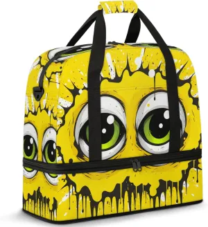 Large Weekender Overnight Bags Yellow Strange Eyes Travel Duffel Bag for Women Men Gym Bag With Shoe Compartment Foldie Travel Tote Bag Carry On Personal Item Bag for Travel Gym Sports