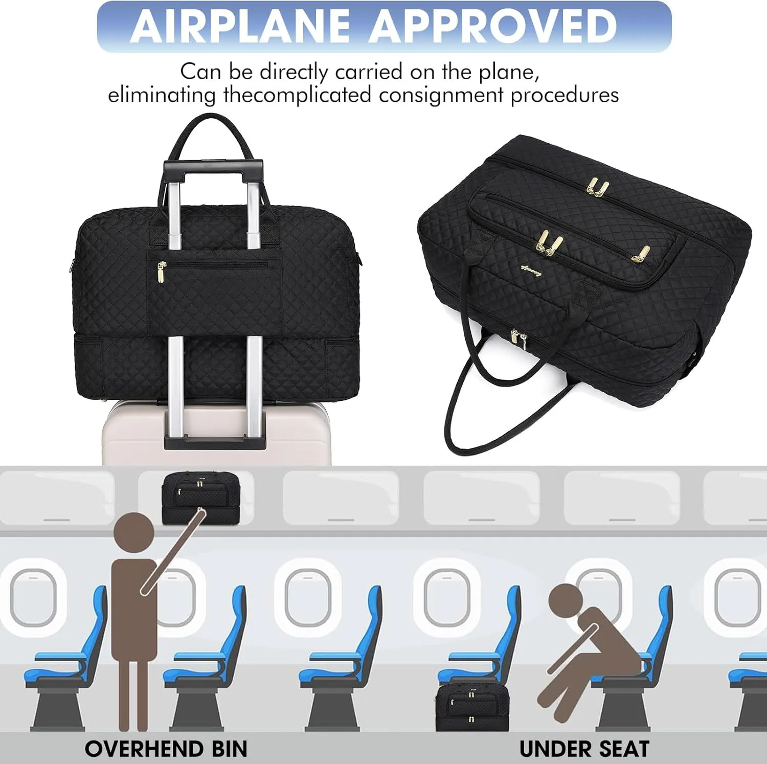 Large Women's Travel Duffel, Weekender with Shoe Compartment, Carry On Overnight Bag, Gym Duffel with Wet Pocket, Hospital Bags Set