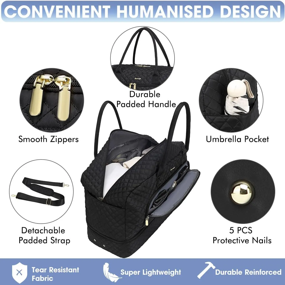 Large Women's Travel Duffel, Weekender with Shoe Compartment, Carry On Overnight Bag, Gym Duffel with Wet Pocket, Hospital Bags Set