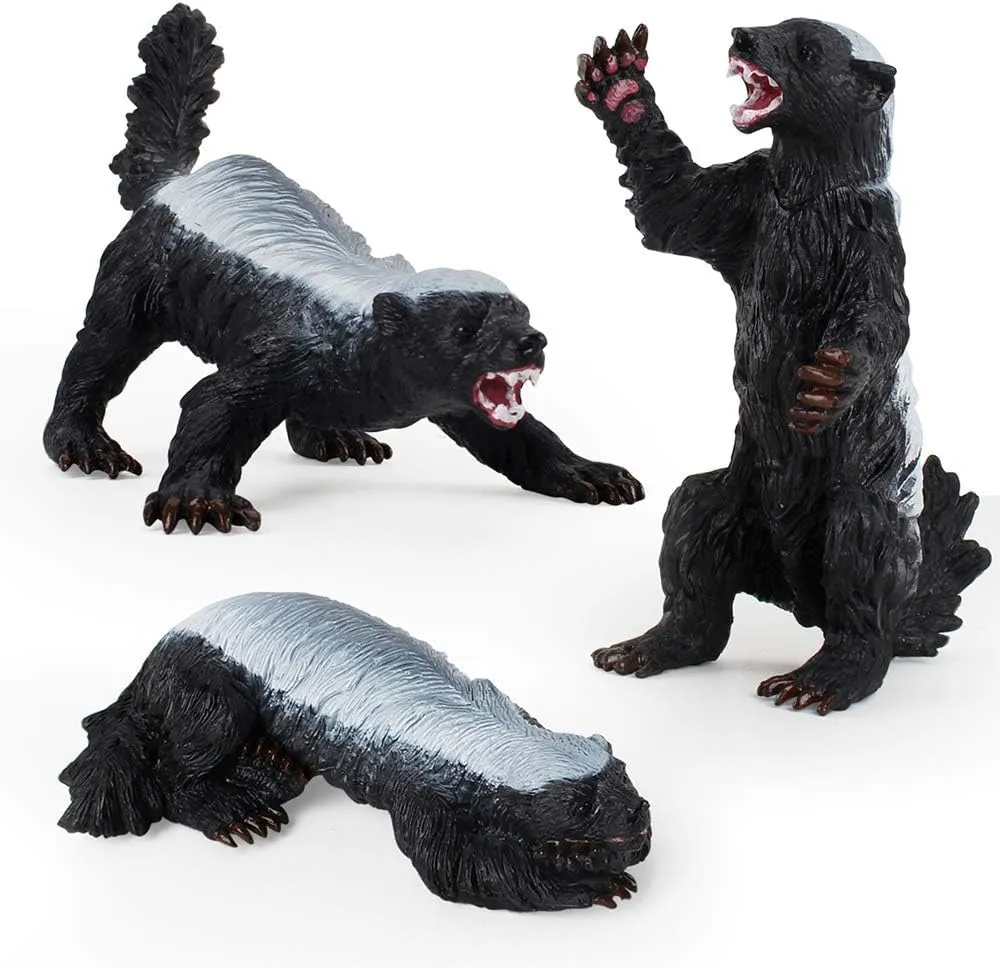 LC JoyCre 3-Piece Wild Badger Plastic Figurines - Honey Badger Toys Set Collection for Kids
