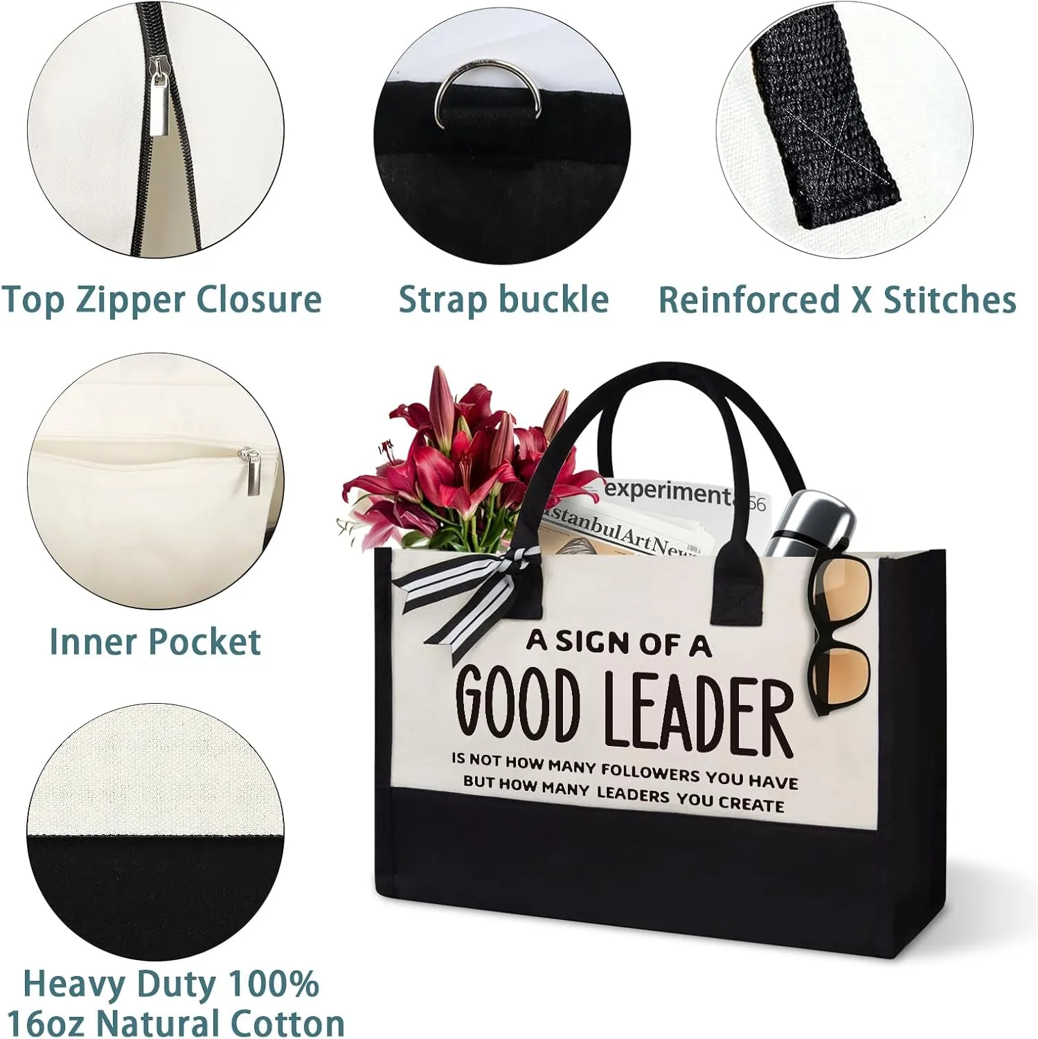 Leader Gifts, Gifts for Lady Boss,Manager Leader- Birthday, Retirement,Appreciation Gifts For Women,Customize the Best Gift for Them - Canvas Tote Bag with Zipper, XX-Large, Beige