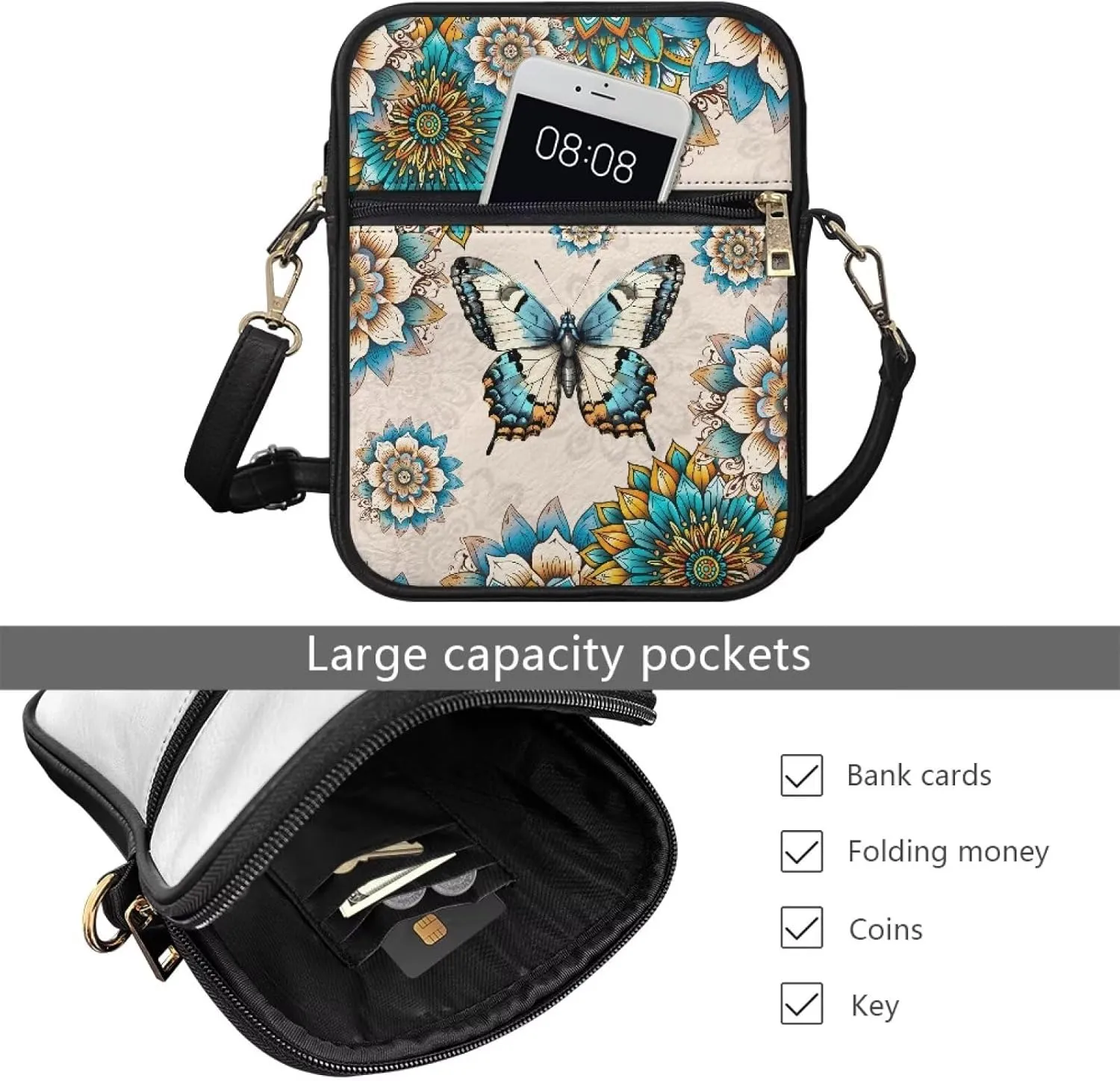 Leather Crossbody Bag for Women Men Small Cell Phone Bag Casual Body Cross Purse with Zipper Closure for Outdoor